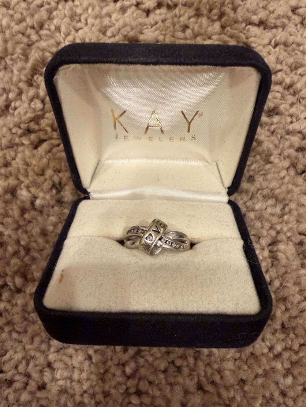 Kay Jewelers Silver Cross Knot Ring with diamonds